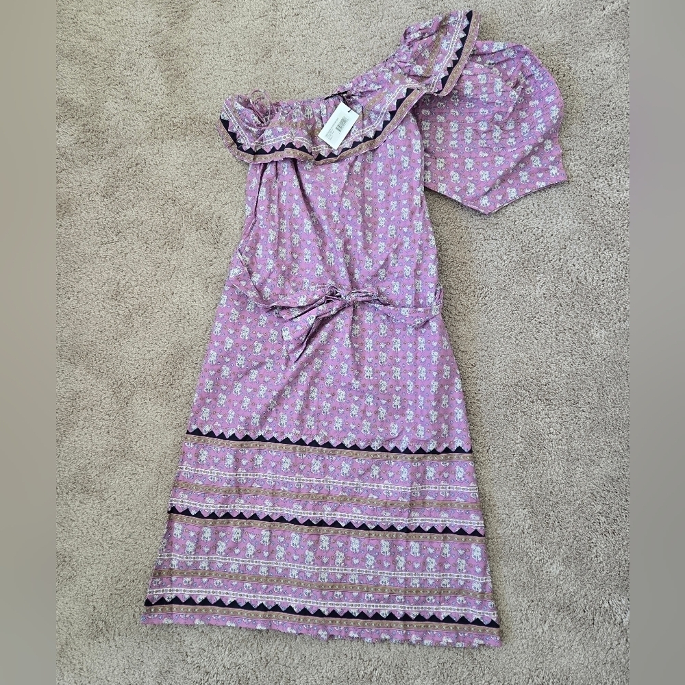NWT Sea NY Perry One‎ Shoulder Midi Dress Purple Floral Border Print Size Small - Picture 9 of 16